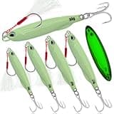 Luminous Fishing Jigs Spoons Lures, Metal Long Casting Jigging Spoon Lure Vertical Hard Swimbait for Walleye Bass Trout Freshwater & Saltwater (5pcs 0.35oz 0.53oz 0.7oz 1.06oz & 1.41oz)