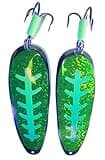 HOT UV & Glow Premium Magnum King Chinook Salmon Trolling Spoons 2 Pack (Green)