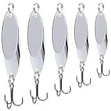 FREGITO 5pcs Fishing Lures Fishing Spoons, Trout Lures Bass Lures Hard Metal Spinner Baits for Salmon Bass Trout (Silver-A)