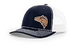 Red Drum Redfish Fishing Hat Laser Engraved Leather Patch Richardson 112 Snapback Trucker Cap Rust Navy/White