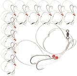 10 Pack Sea Bass Fishing Rigs for Saltwater - Uncle Mo’s Fishing Tackle Hi/Lo Fierce Series 3/0 Bait Hook, Hand Tied 60lb Heavy Duty, Croaker, Fluke & Porgy Rigs, 80lb Swivel, Bottom Sinker Loop
