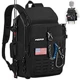Piscifun Fishing Tackle Backpack with Rod & Gear Holder, Lightweight Outdoor Water-Resistant Fishing Shoulder Storage Bag with Protective Rain Cover, Black