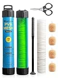 Realure 5M PVA Mesh Kit with Scissors 18mm 25mm 37mm 44mm Wide PVA Mesh Carp Fishing Accessories with Funnel & Plunger System Fast Melt PVA Mesh Bag Fishing Refill for Boilie Bait Feeding (5M, 18mm)