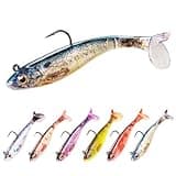 FONMANG 6-Piece Swim Baits for Bass Fishing, Pre-Rigged Jig Heads Soft Plastic Walleye Fishing Lures, Paddle Tail Swimbaits for Bass Fishing, Fishing Bait for Freshwater Saltwater Gifts