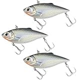 Dr.Fish 3 Pack Lipless Crankbait VIB Hard Bait Sinking Bass Lure Chrome Laser Painting 3D Eyes Rattle Balls Treble Hook Split Ring Tackle Box Freshwater Shad Perch Walleye Musky