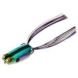 Booyah Poppin' Pad Crasher Topwater Bass Fishing Hollow Body Frog Lure with Weedless Hooks, Aqua Frog, One Size