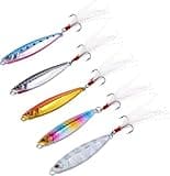 Sougayilang Jigs Fishing Lures Sinking Metal Spoons Micro Jigging Bait with Treble Hook for Saltwater Freshwater Fishing-A-2.56in/1.16oz-5PCS with Box