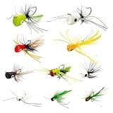 10 Pcs Fly Fishing Popper Flies Assortment Kit, Topwater Fly Fishing Popper Flys Kit for Bass Crappie Bluegill Trout Salmon Sunfish Panfish Salmon Perch