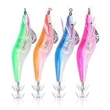 Squid Jig, Fishing Lures Fishing Squid Lure Saltwater Squid Hook 3D Floating Squid Bait Luminous Shrimp Lure Hook Squid Jig Hook Fake Prawn Glow Bait Fishing Tackles Glow in Dark Deep Diver Lures