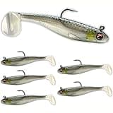 USA Bass Tackle Patriot Shad - Scent Infused Paddle Tail Swimbaits Pre Rigged Fishing Lures Premium Bait with Strong Owner Hook, Fishing Gear for Bass Freshwater Predator Fish - HD Sexy Shad