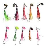 KOKOPROS Squid Fishing Hoochies 10 Pack -Glow Fresh Water Kokanee Salmon Trolling Lures with Pre-Rigged Octopus Hooks - Spinner Blades, Synthetic Skirts Kokanee Hoochies for Salmon Fishing