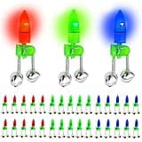 SenseYo 30 Pcs Fishing Bells Clips Fishing Rod Alarm with Dual Alert Bells with Colorful Lights (Red Green Blue)