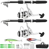 Fishing Pole Combo, 6.9ft 2Pcs Telescopic Rods Set, Collapsible Carbon Fiber Fishing Rods, 2PCS Spinning Reel Set with Carrier Bag Freshwater Fishing Rod and Reel Combos Kits (2.1M/6.89FT)