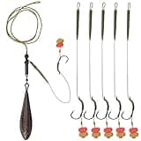 Carp Fishing Rigs Kit Carp Hair Rigs with Carp Sinker Weights Hooks Quick Change Rolling Swivels Sleeves Bait Corns Boilie Leader Rigs Carp Fishing Accessories(B)