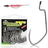 LUCKYFISHING EWG Hooks Worm Hooks for Bass Fishing 50PCS Offset Texas Rig for Freshwater Saltwater Size 4/0