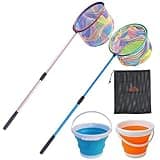 LPEIEB Kids Fishing Net 2PCS with Bucket Fishing Net Retractable Landing Net, Lightweight Aluminum Pole with Non-Slip Handle, for Catch and Release Crayfish Butterfly Fish Frog Tadpole Nets