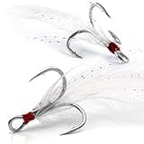 FishTrip Feathered Treble Hooks Fishing, 15Pcs Dressed Treble Hook Size 10 for Fishing Spoons Spinner Crankbait Jerkbait