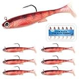 Bnqoe Swim Baits for Bass Fishing, Soft Plastic Walleye Fishing Lures, Paddle Tail Swim Baits Kit for Bass Trout Walleye Crappie, Mixed Colors Fishing Soft Plastic Lure Kit (C-6pcs red)