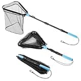 Calamus Triangle Fishing Net, Foldable, Lightweight & Strong Landing Net with Non-Slip Elastomer Handle, Built-in Elastic Lanyard and Belt Clip, Fishing Gear - Gift for Men