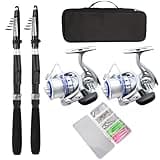 Fishing Pole Combo Set,2.1m/6.89ft 2PCS Collapsible Rods 2PCS Spinning Reels Mono Fishing line Come Setup Already！Lures Set Carrier Bag Freshwater Kit Fishing Rod Reel Combos ministoream