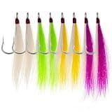 Xubbwov Bucktail Teaser Saltwater Fluke Rig Skirt Fishing Jig Hooks 8 pcs 4 Color