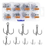 UCEC Fishing Hooks Treble Hooks Kit for Saltwater Freshwater, High Carbon Steel Hooks Strong Sharp Round Bend for Catfish Trout Hard Baits Lures Fishing, Size 1# 2# 4# 6# 8# 10# 12# 14#, 110pcs/Box