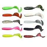 Eupheng Curly-Tail Swimbait Fishing Lure, Grub Saltwater Fishing Soft Bait Trailer, 2.3in/6cm, 2.7in/7cm Pack of 100PCS, for Bass Crappie Fishing