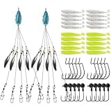 Rerii Alabama Umbrella Rigs for Bass Fishing, Fully Rigged Alabama Rig Fishing Lure with 5 Arms 4 Bladed Spinner, Soft Swimbaits and Jig Heads, 2 Set