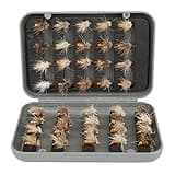 Joyzan Fly Fishing Flies, Fly Fish Lure Kit Accessory Flyfishing Gear Floating Lures Dry Insect Assortment Set Box Lakes Rivers Reservoirs Nymphs Streams Sinking Salmon Realstic Trouts Emerger 40Pcs