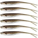 Dr.Fish Soft Plastic Baits Bass Fishing Lures Fork Tail Soft Jerkbait Drop Shot Bait Jerk Shad Minnow Swimbait Crappie Lures for Trout Pike Walleye Brown 3''