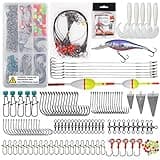 Saltwater Fishing Gear Kit,161pcs Saltwater Surf Fishing Tackle Set Saltwater Fishing Lures Pyramid Sinkers Leaders Fishing Hooks Swivels Slip Bobbers Ocean Surf Fishing Gear Accessories