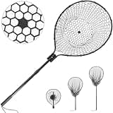 High Strength Large Landing Net - Telescoping Fishing Net with 2 Section Long Handle and Soft Rubber Net, Kayak/Fly Fishing Net - Overall Length: 60″, Hoop Size 23″ x 18″, Depth 19.5″