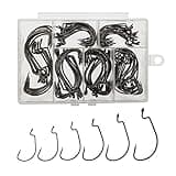 Afmivs Worm Hooks for Bass Fishing Hooks, 110pcs Bass Hooks Fishing, 6 Sizes Fishing Hooks Freshwater, Eagle Claw Hooks #1 1/0 2/0 3/0 4/0 5/0 Black High Carbon Steel with Portable Plastic Box