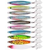 Aorace 10pcs 8.7cm/40g Saltwater Fishing Casting Metal Jig Shore and Boat Jigging Lure Bait Fishing Lures Hard Spoon Treble Hooks Tackle Salmon Bass