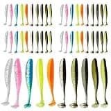 50 Pcs Soft Plastic Baits Paddle Tail Swim Baits Fishing Lures Glide Bait Paddle Tail Swimbaits Lures Bass Fishing Bait Pre-Rigged Jig Head Soft Fishing Lures Kit Trout for Saltwater Freshwater