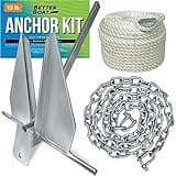 13lb Heavy Boat Anchor Kit, Fluke with Chain and 100FT Rope, for 20'-32' Boats, Pontoon, Deck, Fishing, and Sailboats