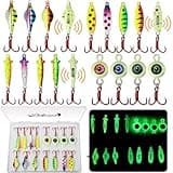 Dovesun Ice Fishing Jigs Ice Fishing Lures Kit Rattling Glow Ice Fishing Spoons for Bass Crappie Panfish Mens Fishing Gifts 15PCS Spoons Kit