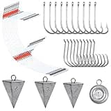 Surf Saltwater Fishing Tackle Kit,36PCS Surf Fishing Leader Rigs with Pyramid Sinkers Disc Sinkers Fishing Wire Leader Circle Hooks Saltwater Fishing Hooks Ocean Saltwater Fishing Gear