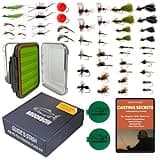 Guide's Stash Fly Fishing Flies Kit – 48 Premium Hand-Tied Flies for Trout, Bass & Panfish | Fly Casting Secrets Mini Class Included | Essential Fly Fishing Gear