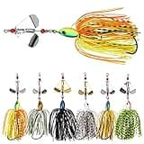 Spinnerbait Fishing Lures Kit Set, 6pcs Bass Fishing Buzzbait Multicolor Bass Trout Salmon Pike Metal Spinner Baits Swim Jigs Topwater Lures for Freshwater Saltwater
