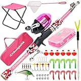 DaddyGoFish Kids Fishing Pole - Rod Reel Combo Tackle Box Starter Set - First Year Small Dock Gear Kit for Boys Girls Toddler Youth Age Beginner Little Children Junior Anglers (Pink, 4ft)