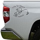 Rosie Decals Funny Fish Naked Fishing Die Cut Vinyl Decal Sticker For Car Truck Motorcycle Window Bumper Wall Decor Size- [6 inch/15 cm] Wide Color- Matte Black