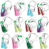 Fishing Bait Rigs Set with Sharp Circle Hooks, Barrel Swivels, Flasher Fish Skin Glow Beads, Saltwater Bottom Fishing Rigs for Rockfish Lingcod Sea Bass - 14 Pack