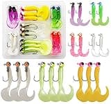 Soft Plastic Fishing Lure Jig Head Hook Kit,17pcs/110pcs Grub Worm Lures Crappie Jigs Grub Tail for Saltwater Freshwater, Trout Crappie Fishing (17PCS Sets)