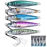 Goture Fishing Jigs Saltwater, 5PCS 60g Vertical Jigging Lures with Double Assist Hooks, Speed Fast Fall Jig Deep Sea Fishing Jigging Spoon Lures for Tuna,Salmon,Grouper Snapper, Kingfish