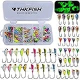 THKFISH 50Pcs/Box Ice Fishing Jigs Set Ice Fishing Lures Walleye Jigs Heads for Ice Fishing Gear Kit Panfish Crappie Perch Jigs Ice Fishing Box A