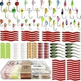 VMSIXVM Ice Fishing Jigs Ice Fishing Lures, Glow Micro Ice Jig Heads Hooks Winter Jig Soft Plastic Worm Baits kit for Crappie Walleye Panfish, Ice Fishing Gear Equipment Tackle Accessories