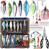 PLUSINNO Fishing Lures Fishing Tackle Box Fishing Gifts for Men, Bass, Trout Fishing Accessories Kit for Saltwater & Freshwater Fishing Gear Including Topwater Lures, Hooks, Spinnerbaits