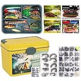 ‎DAMIDEL 600 Pcs/Box Fishing Kit-Fihing Hooks,Sinkers, Swivels Snaps,Top Water Lure,Spoons,Soft Lures,Jig Heads, Frogs, Minnow, Accessories Equipment- Saltwater Freshwater Bass Bait Gear