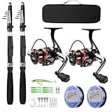 Fishing Pole, 6.9ft 2Pcs Collapsible Fishing Rods Set, Carbon Fiber Fishing Rod, 12 +1 Shielded Bearings Stainless Steel BB Spinning Reels Fishing Carrier Bag for Travel Saltwater Freshwater